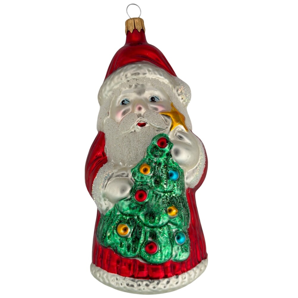 5.5" Santa Clause Christmas Ornament Blown Glass Tree Hand Painted VTG